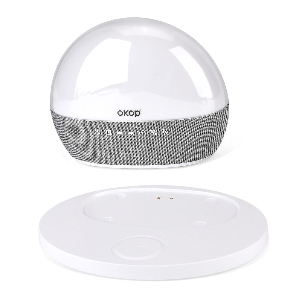 Wireless White Noise Sleep Aid Hub - Wireless Charging, Surround Sound Speakers, RGB Light Feature, FM Radio, Alarm Clock - White