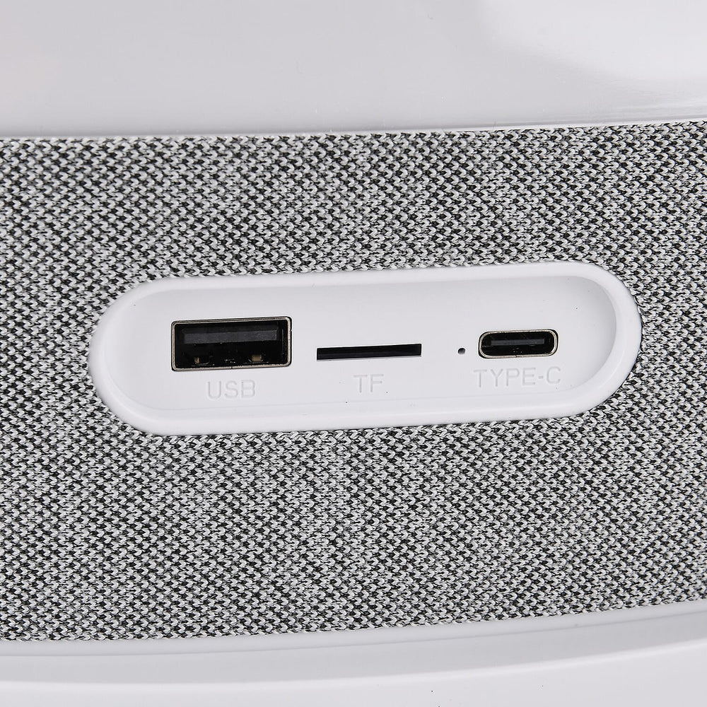 Wireless White Noise Sleep Aid Hub - Wireless Charging, Surround Sound Speakers, RGB Light Feature, FM Radio, Alarm Clock - White