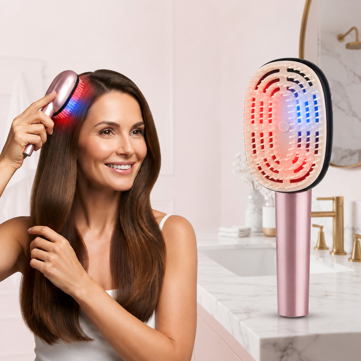 Beauluxe Electric Scalp Massager Hair Brush with LED Red & Blue Light Therapy - Pink_8413380_1