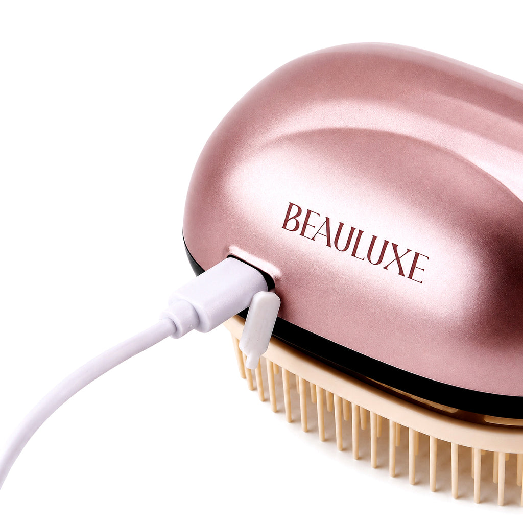 Beauluxe Electric Scalp Massager Hair Brush with LED Red & Blue Light Therapy - Pink_8413380