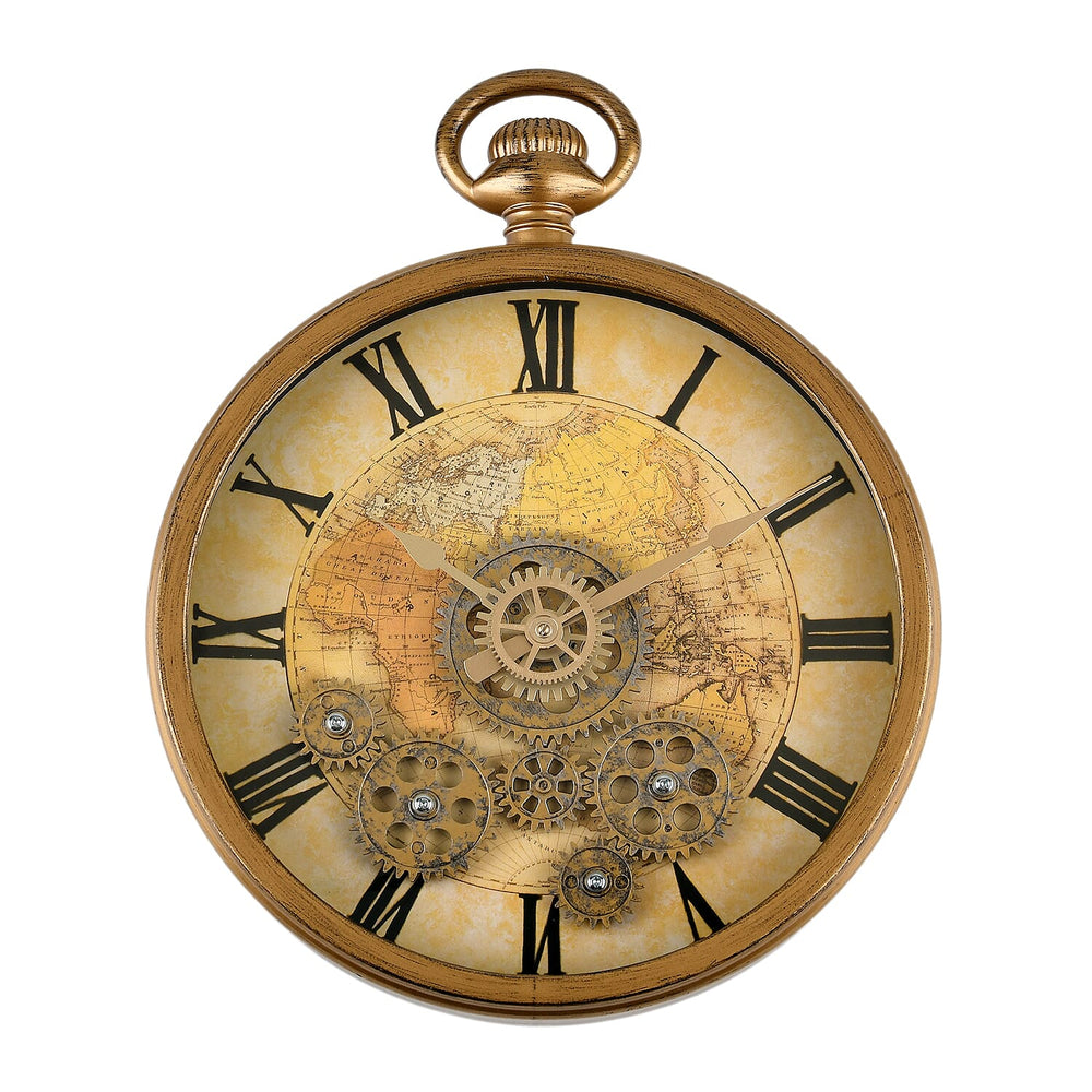 Rotating Gears Roman Numeral Timepiece - Industrial Moving Cog Skeleton Clock (26.8cm Dia) - Gold_8413465