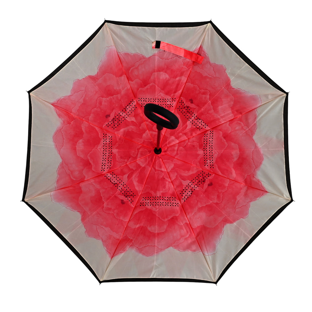 Double Layer Inverted Windproof Manual Open Stick Reverse Umbrella - Pink & Black_8413527_5