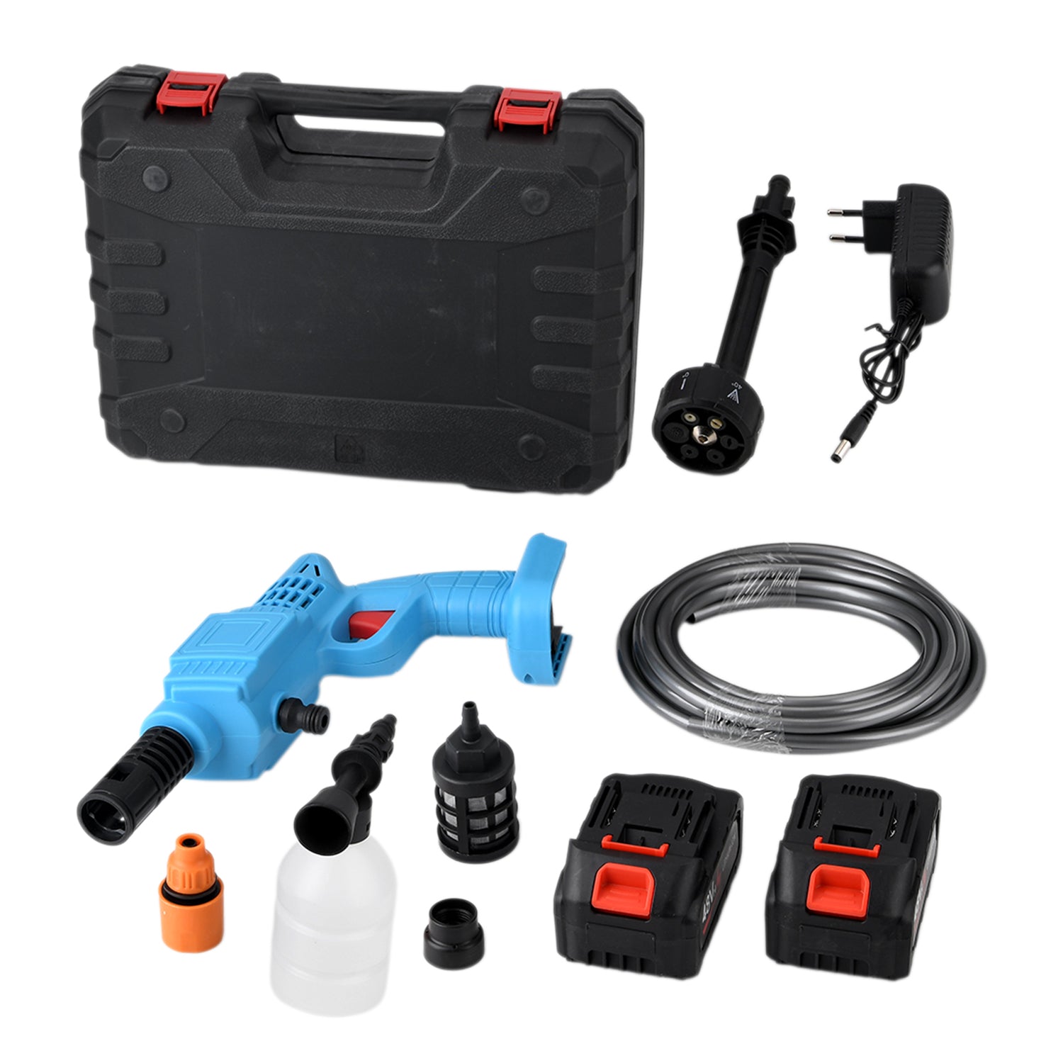Cordless High-Power Pressure Washer - 260W Portable Jet Wash with 2x 6000mAh Batteries, 5m Hose & Foam Pot Cleaning Kit - Blue_8414570_4