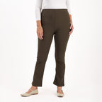 Sugar Crisp Ladies Fine Ribbed Stretch Bootleg Trousers With 27Inch Inside Leg (Size 14) - Olive Green_8415622
