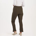 Sugar Crisp Ladies Fine Ribbed Stretch Bootleg Trousers With 27Inch Inside Leg (Size 14) - Olive Green_8415622_2