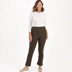 Sugar Crisp Ladies Fine Ribbed Stretch Bootleg Trousers With 27Inch Inside Leg (Size 14) - Olive Green_8415622_3