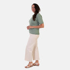 Sugar Crisp Lightweight Pointelle Knit Crewneck Short-Sleeve Top (Size L) - Sage Green_8415679_1