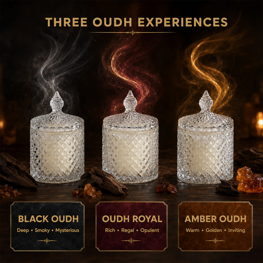 Bliss & Beyond Set of 3 Glass Jar Scented Candles (120g, 7 x 7cm) - Black Oudh, Oudh Royal & Amber Oudh_8415687_2