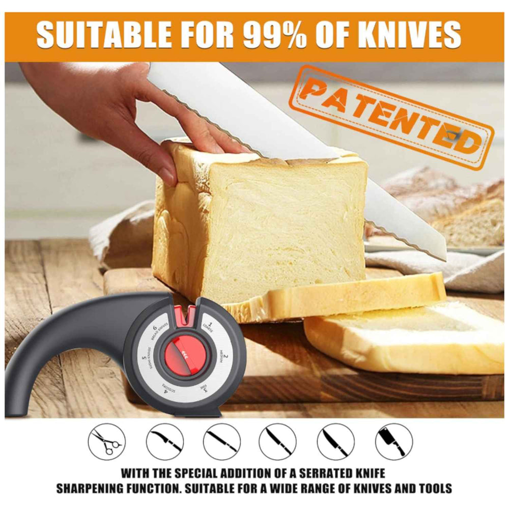 6-in-1 Multifunction Manual Knife Sharpener (185 x 44 x 93 mm) - Black