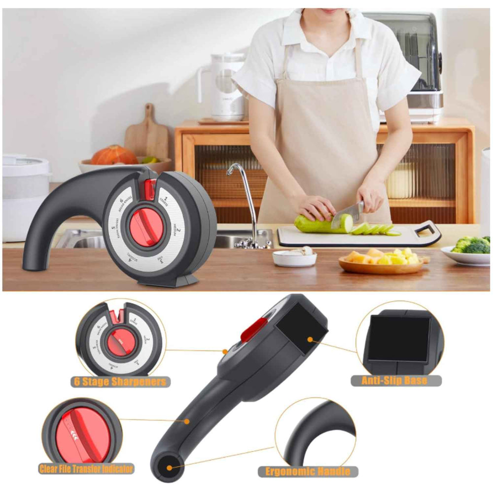 6-in-1 Multifunction Manual Knife Sharpener (185 x 44 x 93 mm) - Black