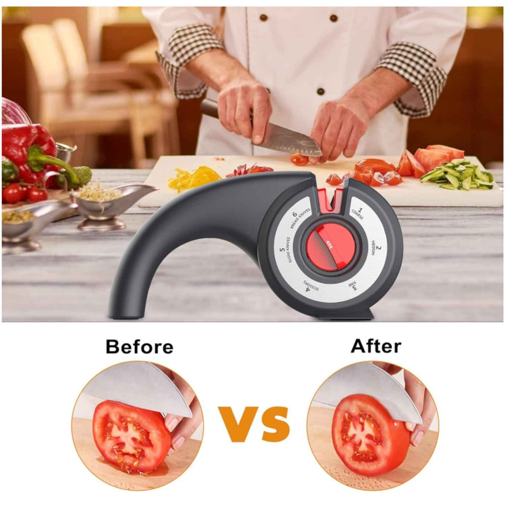 6-in-1 Multifunction Manual Knife Sharpener (185 x 44 x 93 mm) - Black