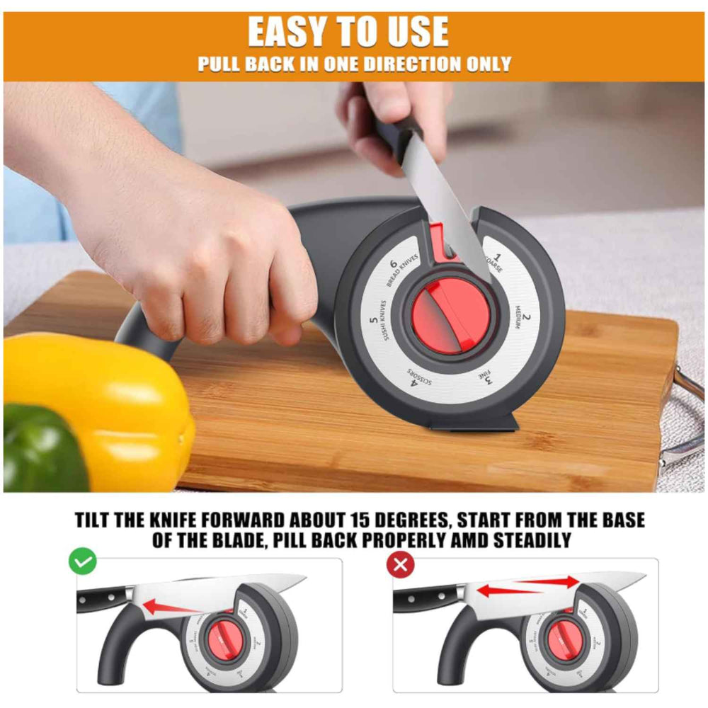 6-in-1 Multifunction Manual Knife Sharpener (185 x 44 x 93 mm) - Black