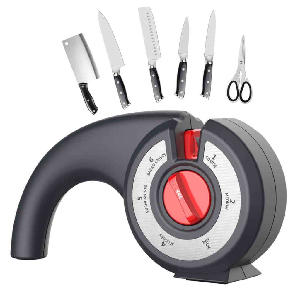 6-in-1 Multifunction Manual Knife Sharpener (185 x 44 x 93 mm) - Black