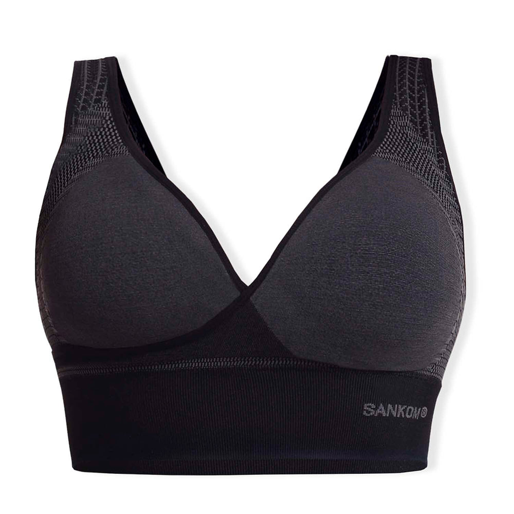 SANKOM Classic Wire-Free Posture Support - Seamless Breathable Comfort Bra with Removable Pads (Size - S-M) - Black