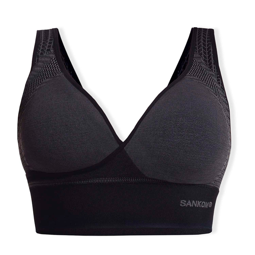 SANKOM Classic Wire-Free Posture Support - Seamless Breathable Comfort Bra with Removable Pads (Size - S-M) - Black