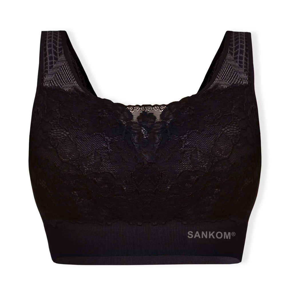 Sankom Switzerland Patent Classic Bra With Lace (Size L/XL) - Black_8419783