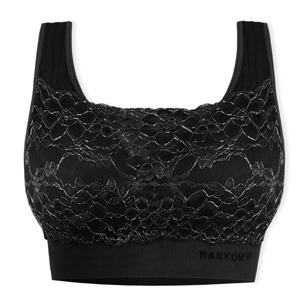 Sankom Switzerland Patent Classic Bra With Lace (Size S/M) - Black & Silver_8419822