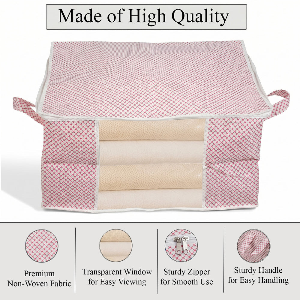 Set of 3 Non-Woven Fabric Storage Organisers with Clear Window & Handle - Pink & White_8420257_2