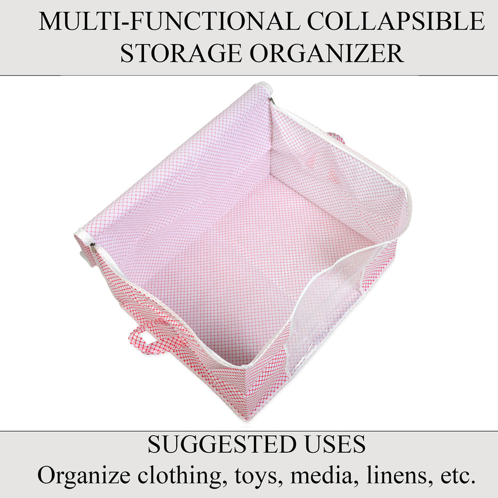Set of 3 Non-Woven Fabric Storage Organisers with Clear Window & Handle - Pink & White_8420257_5