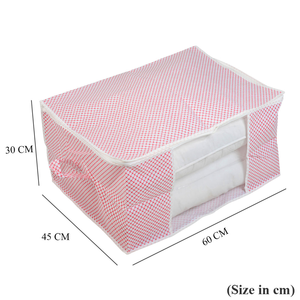 Set of 3 Non-Woven Fabric Storage Organisers with Clear Window & Handle - Pink & White_8420257_7