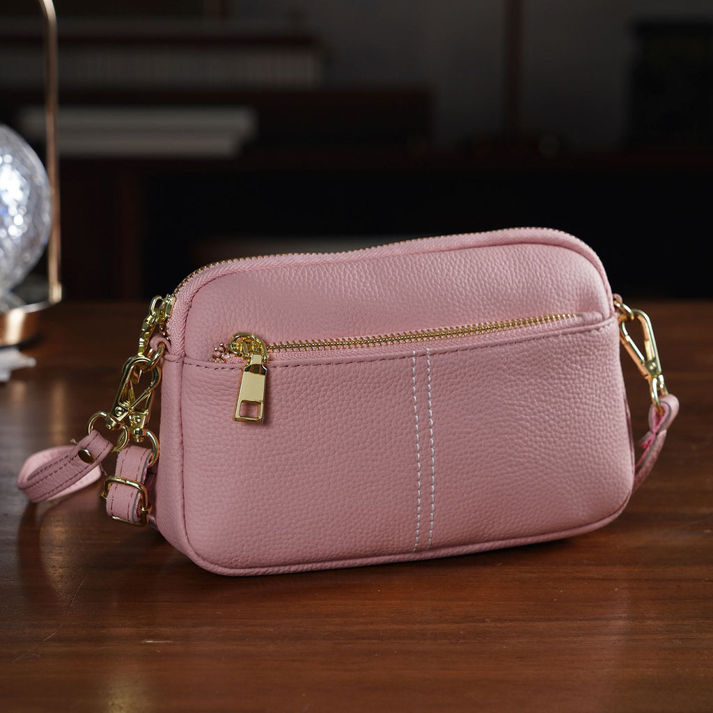 100% Genuine Leather Designer Minimalist Sling Shoulder Bag -  Pink_8420491_1