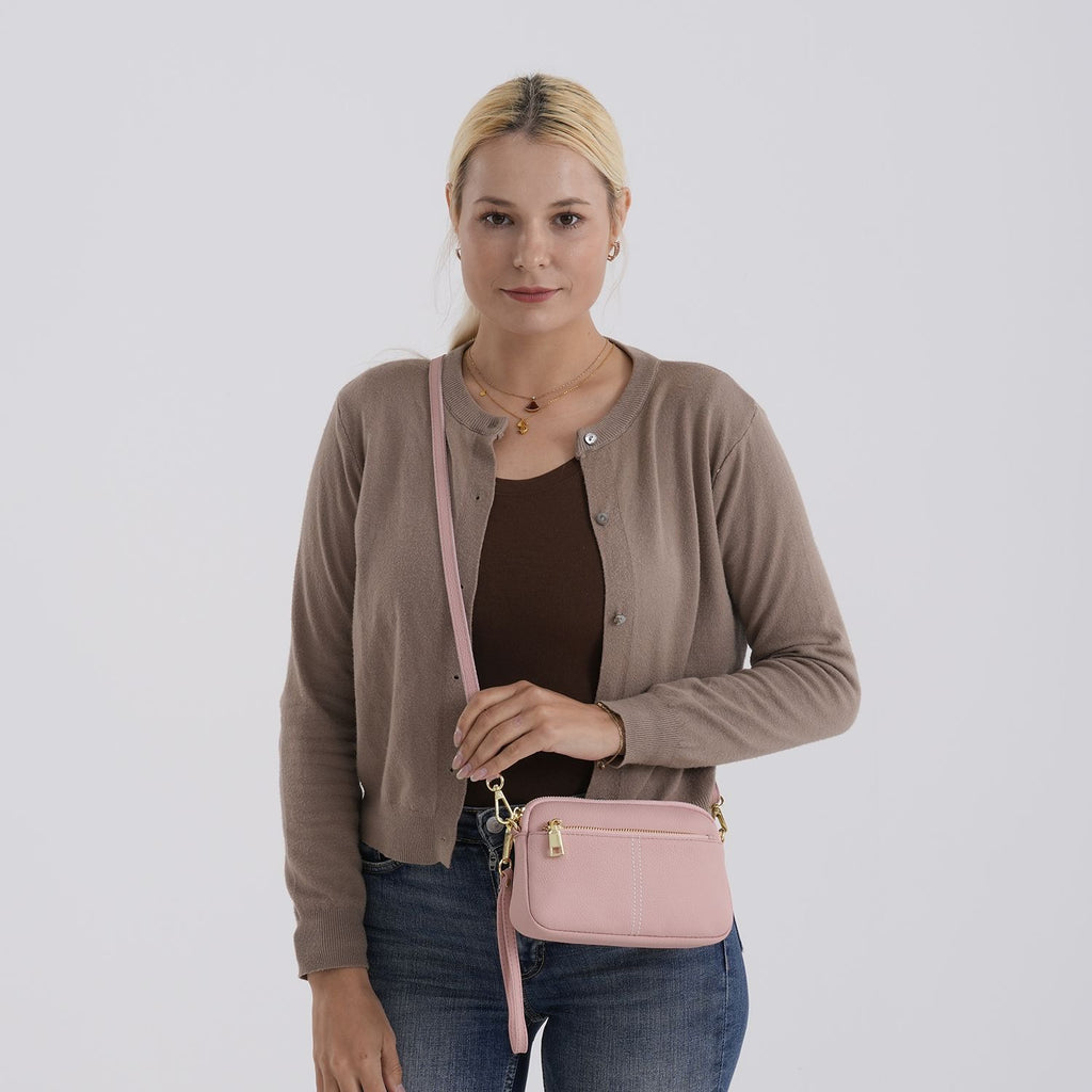 100% Genuine Leather Designer Minimalist Sling Shoulder Bag -  Pink_8420491_2