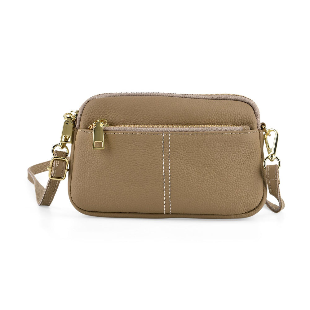 100% Genuine Leather Designer Minimalist Sling Shoulder Bag - Grey_8420509