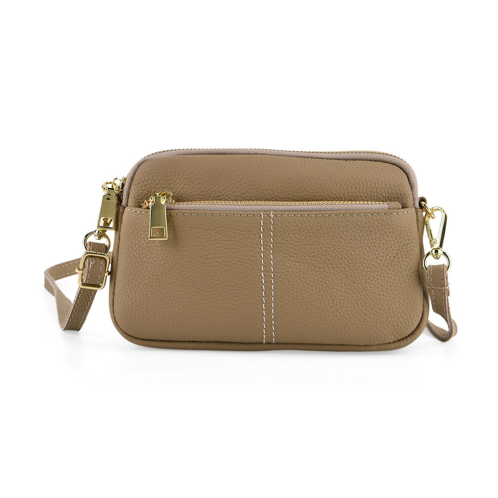 100% Genuine Leather Designer Minimalist Sling Shoulder Bag - Grey_8420509
