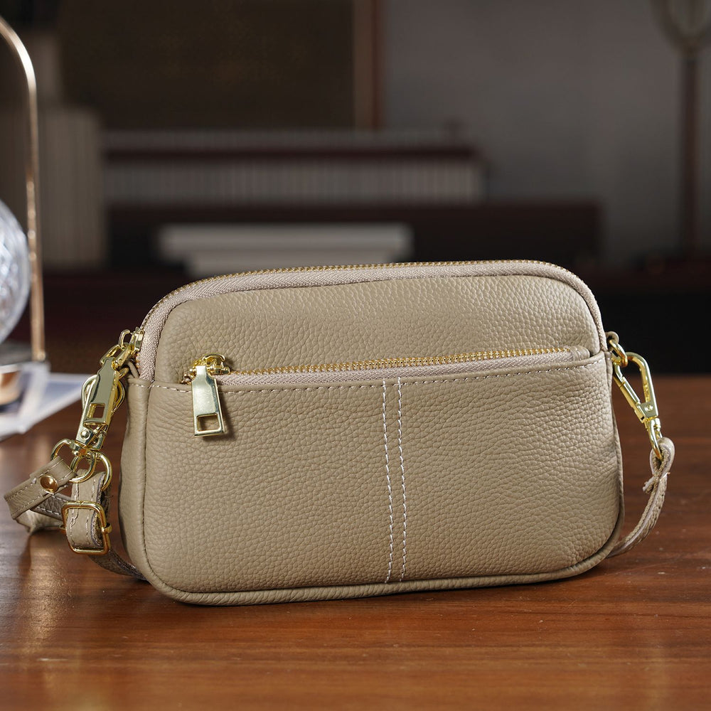 100% Genuine Leather Designer Minimalist Sling Shoulder Bag - Grey_8420509_1