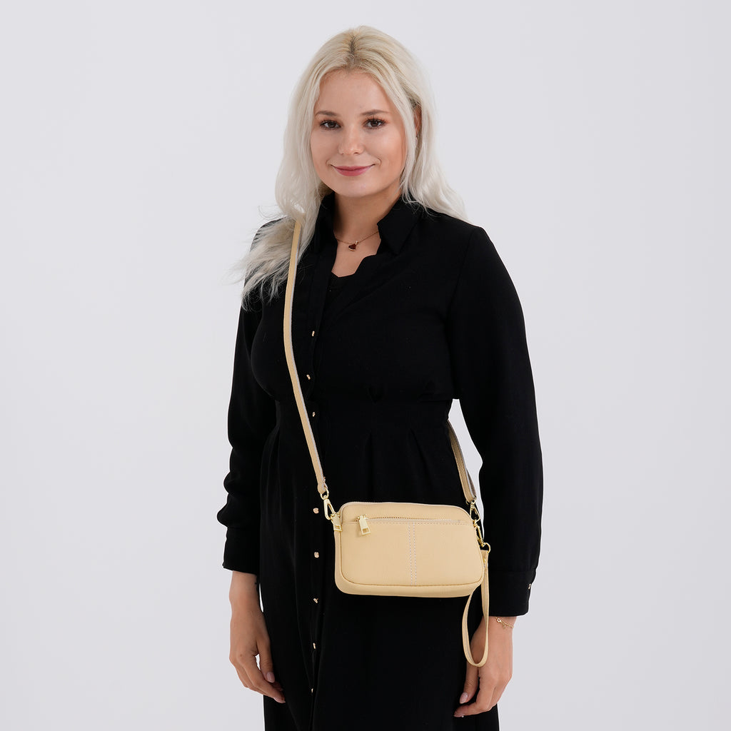 100% Genuine Leather Designer Minimalist Sling Shoulder Bag - Yellow_8420511_2