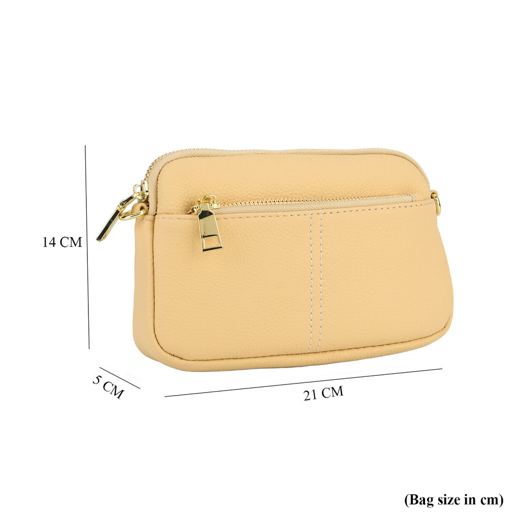 100% Genuine Leather Designer Minimalist Sling Shoulder Bag - Yellow_8420511_8