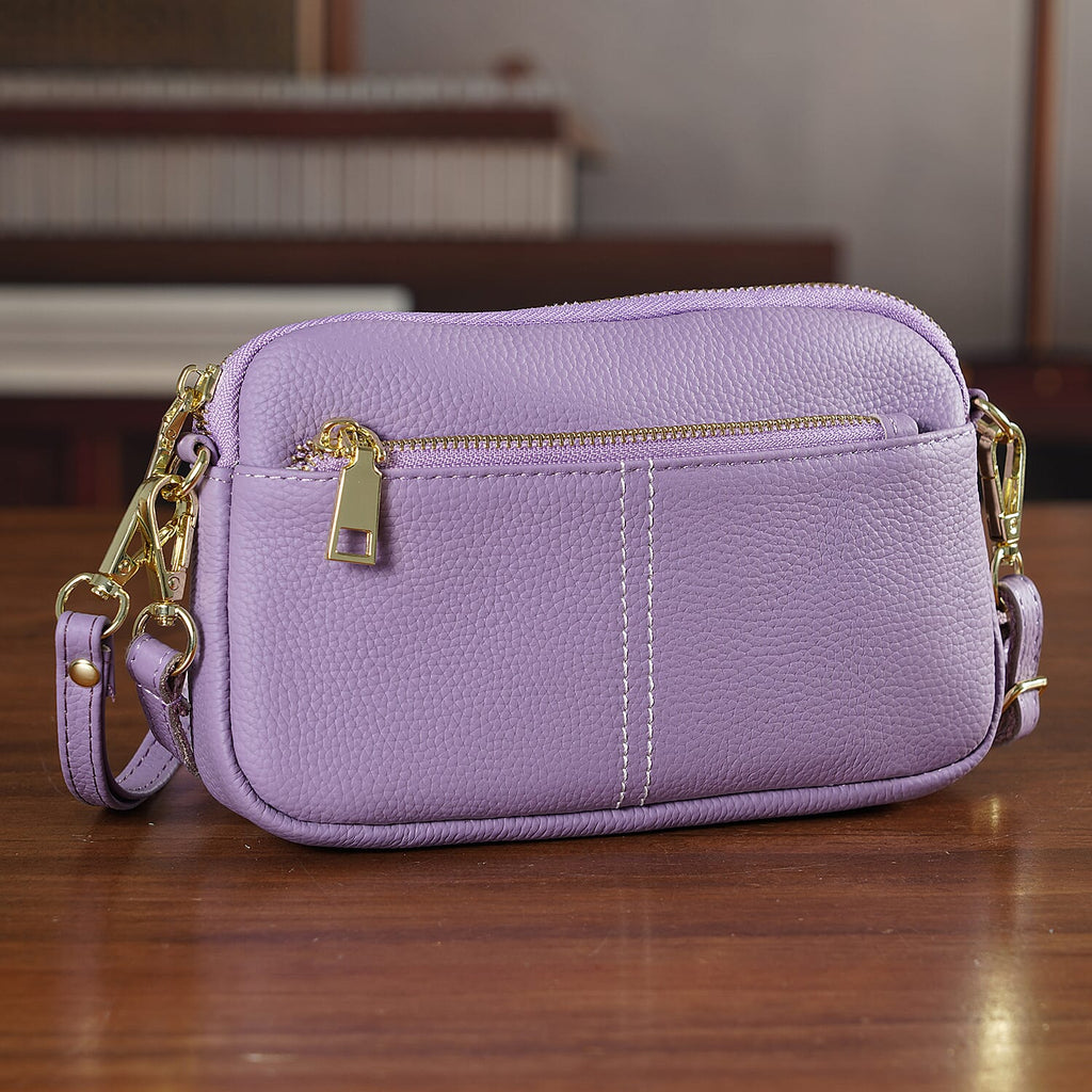 100% Genuine Leather Designer Minimalist Sling Shoulder Bag - Purple_8420512_1