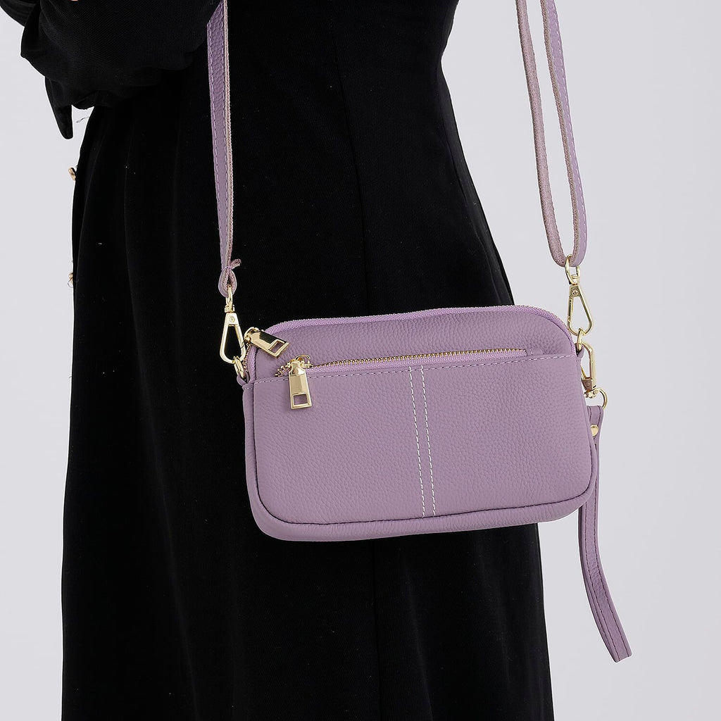 100% Genuine Leather Designer Minimalist Sling Shoulder Bag - Purple_8420512_3
