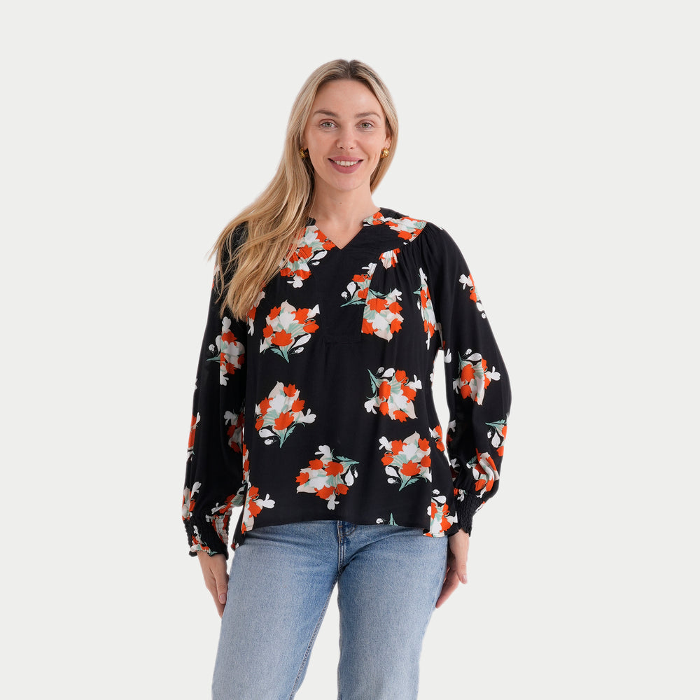 & Maisi Printed Top (Size - Large) - Black_8420781
