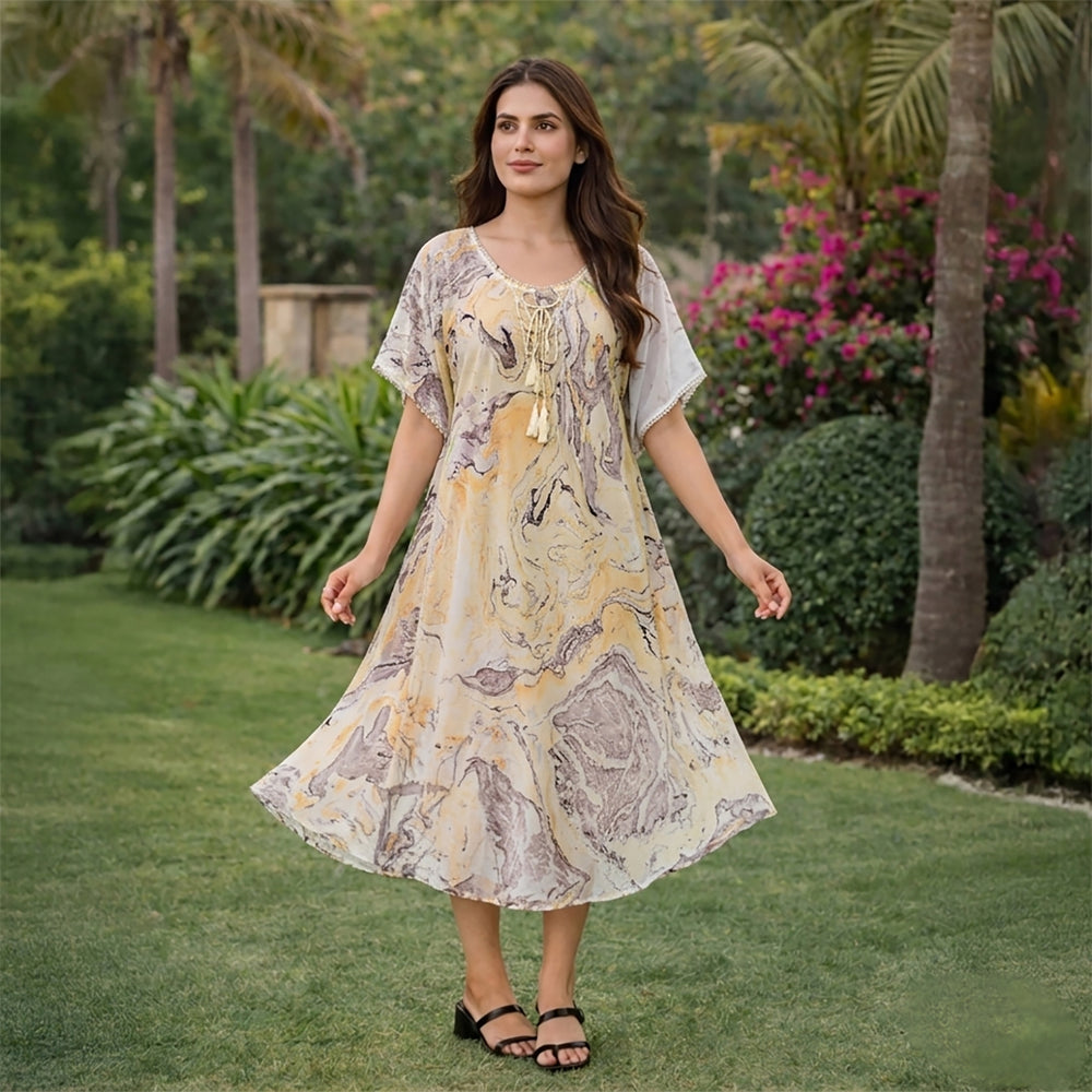 & Maisi Printed Dress (Size - One Size) - Yellow_8421281_1