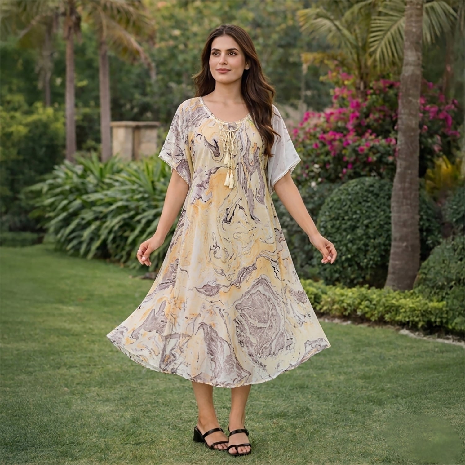 & Maisi Printed Dress (Size - One Size) - Yellow_8421281_1