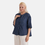 La Marey Striped Lyocell Denim Smock Top (Size L, 16 to 18) - Dark Blue_8421546