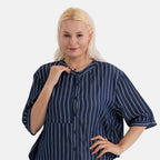 La Marey Striped Lyocell Denim Smock Top (Size L, 16 to 18) - Dark Blue_8421546_5