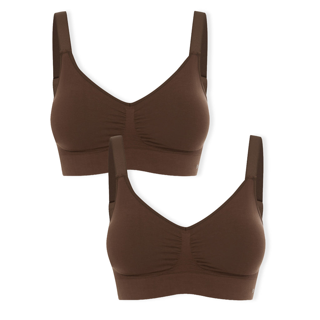 Bella Bodies Pack Of 2 - Seamless Wire-Free Ultimate Bamboo Bra (Size M) - Brown & Espresso_8421619