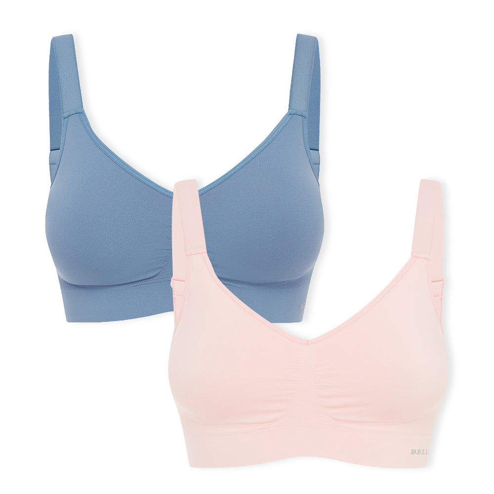 Bella Bodies Pack of 2 - Quick Dry Ultimate Travel Seamless Adjustable Bra (Size S) - Pink Champagne & Blue_8421650