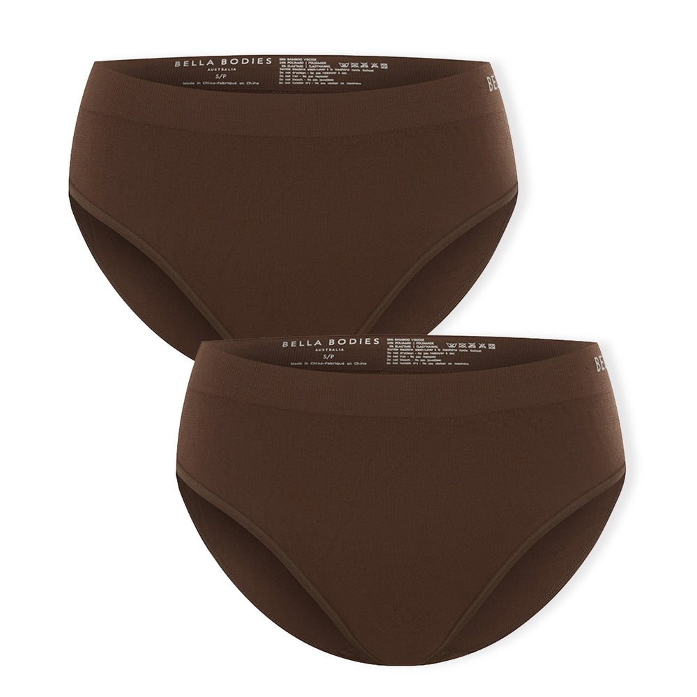 Bella Bodies Pack of 2 - Bamboo Seamless Bikini Brief (Size L) - Espresso_8421698