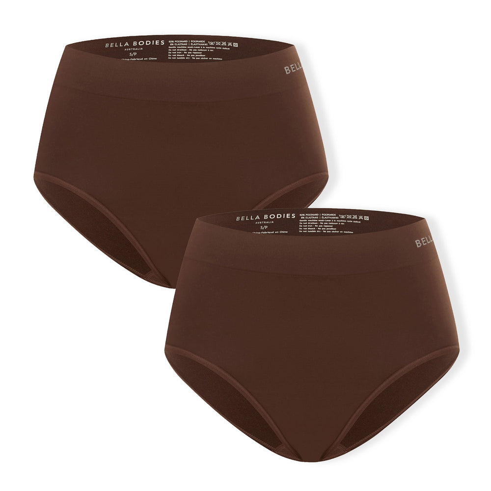 Bella Bodies Pack of 2 - Seamless High-Waisted Quick Dry Travel Brief (Size L) - Espresso_8421749