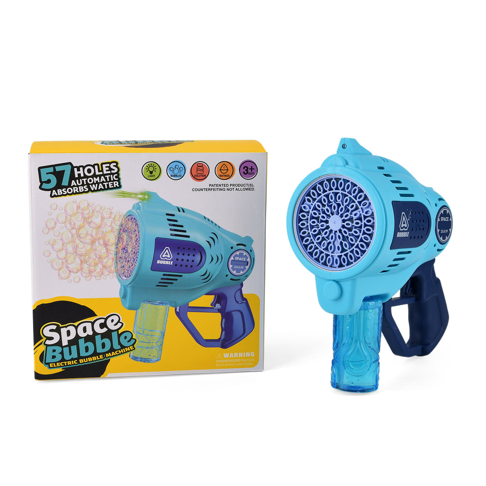 57-Hole Automatic Bubble Blaster - Blue Rechargeable Space Jet Machine with 3.7V Battery & 150ml Solution_8422001