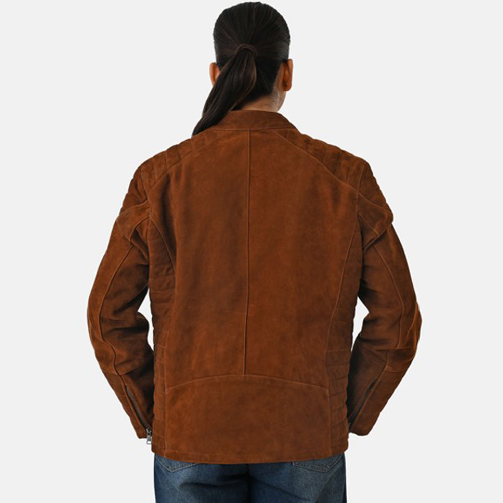 Valissiere Womens Genuine Leather Suede Bomber Jacket With Shoulder Quilting And Structured Fit (Size 16) - Brown_8422310_1