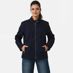 Valissiere Womens Genuine Leather Suede Bomber Jacket With Shoulder Quilting And Structured Fit (Size 18) - Blue_8422322