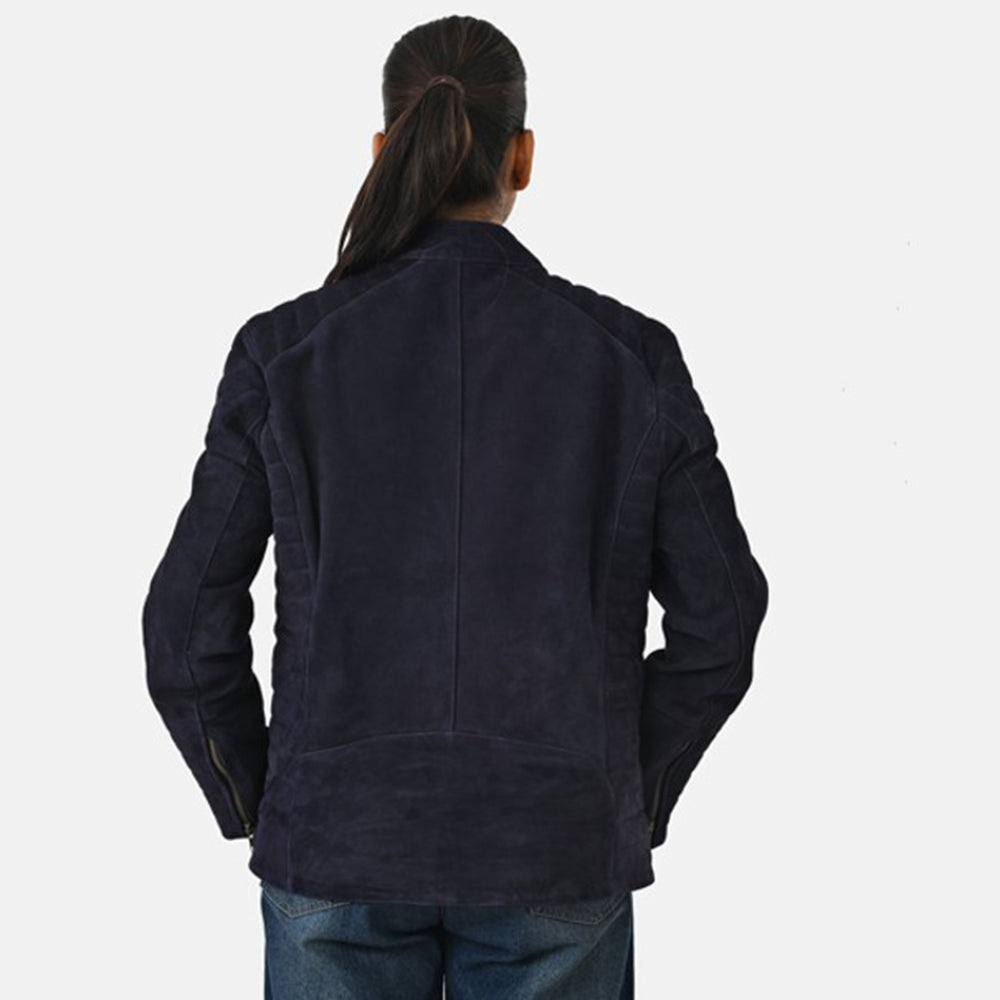 Valissiere Womens Genuine Leather Suede Bomber Jacket With Shoulder Quilting And Structured Fit (Size 18) - Blue_8422322_1