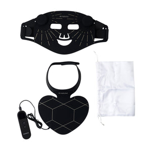 Beauluxe 7 Colour LED Facial and Neck Mask Duo - Black with Golden Line Flexible Silicone Light Therapy Set, Premium 64 LEDs Face Mask 1400mAh and 73 LEDs Neck Mask 2000mAh 5W Power (Size 410x210x40mm)