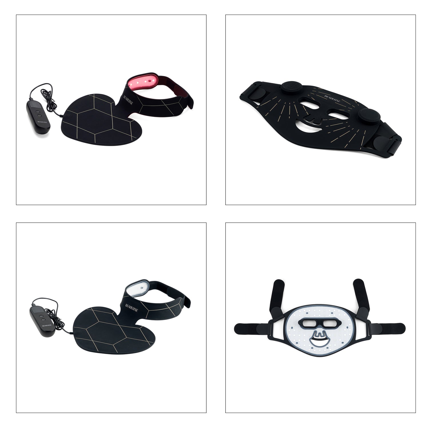 "Beauluxe 64pcs lights Facial mask with 7 colors + 73pcs light Neck mask with 7 colors- black wiith golden line                                                  wavelengths: 660nm+850nm+520nm+470nm_8427581_1