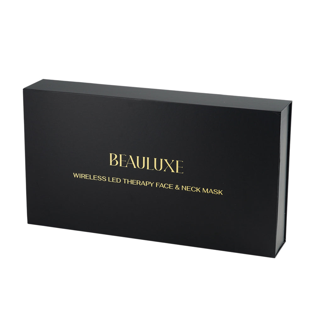 "Beauluxe 64pcs lights Facial mask with 7 colors + 73pcs light Neck mask with 7 colors- black wiith golden line                                                  wavelengths: 660nm+850nm+520nm+470nm_8427581_6