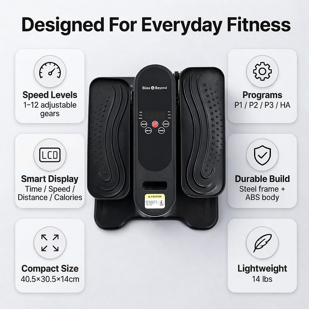 Bliss - Beyond Electric Mini Elliptical Trainer - 12-Speed Adjustable Leg Exerciser with Remote Control